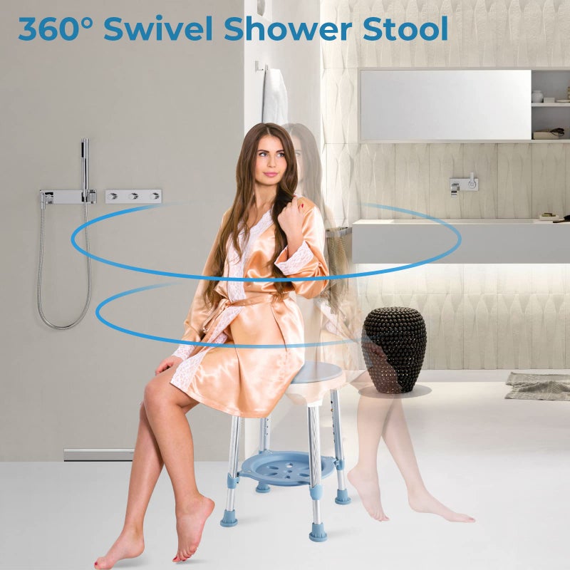 KSITEX Shower Chair Stool for Inside Shower, Small Corner Plastic Stool for Shower 300 Lb,360Â° Swivel Bath Shower Seat for Seniors Adults Sitting, Adjustable Bathtub Stool with Storage Tray - Image 3