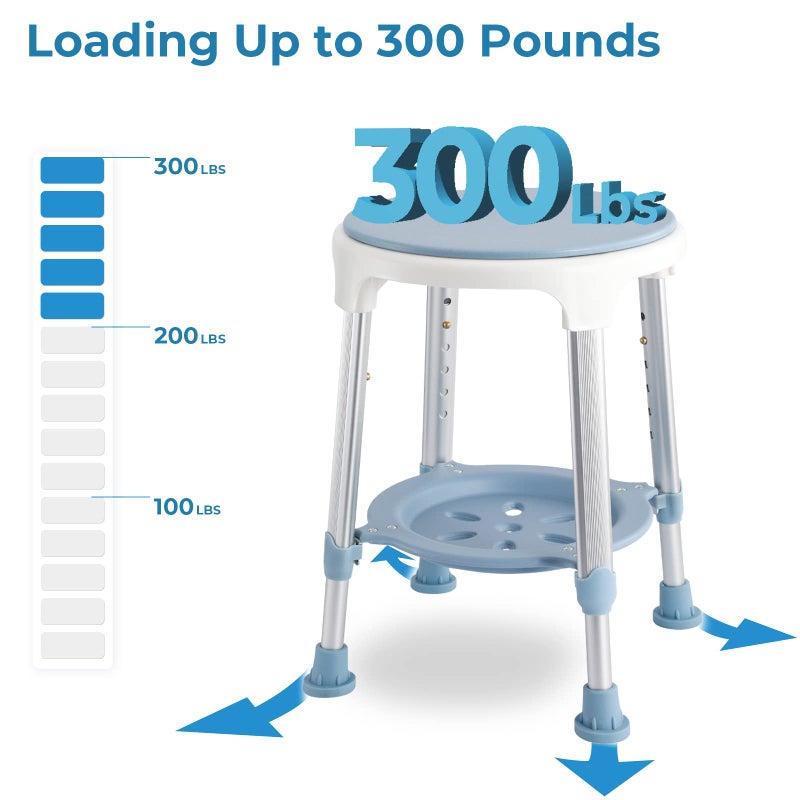 KSITEX Shower Chair Stool for Inside Shower, Small Corner Plastic Stool for Shower 300 Lb,360Â° Swivel Bath Shower Seat for Seniors Adults Sitting, Adjustable Bathtub Stool with Storage Tray - Image 4