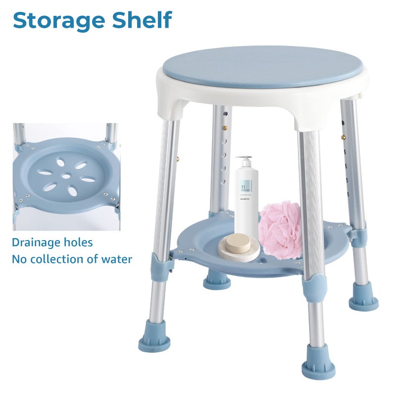 KSITEX Shower Chair Stool for Inside Shower, Small Corner Plastic Stool for Shower 300 Lb,360Â° Swivel Bath Shower Seat for Seniors Adults Sitting, Adjustable Bathtub Stool with Storage Tray - Image 5