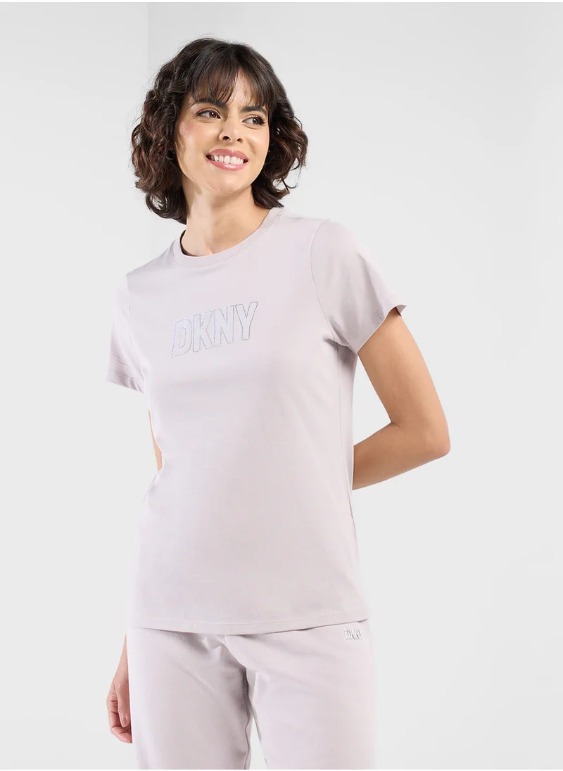 DKNY Sport Crew Neck Logo Printed T-Shirt