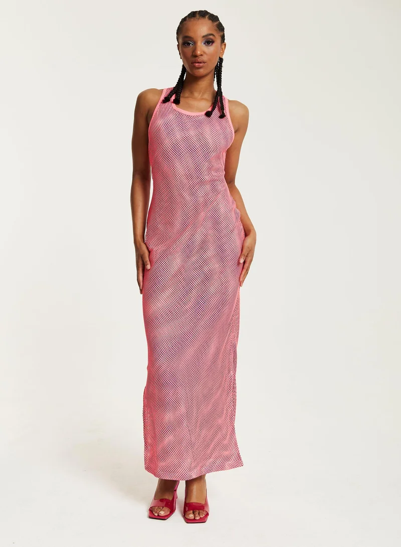 house of holland Pink Fishnet Maxi Dress