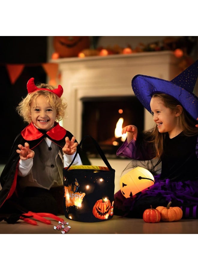 Halloween Trick or Treat Bags with LED Lights - Glow in the Dark Pumpkin Buckets for Kids, Reusable Baskets for Halloween Party Favors & Birthday Goody Candy Bags 38 * 24cm (Black) - Image 5
