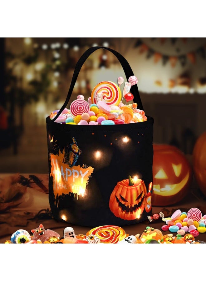Halloween Trick or Treat Bags with LED Lights - Glow in the Dark Pumpkin Buckets for Kids, Reusable Baskets for Halloween Party Favors & Birthday Goody Candy Bags 38 * 24cm (Black) - Image 1