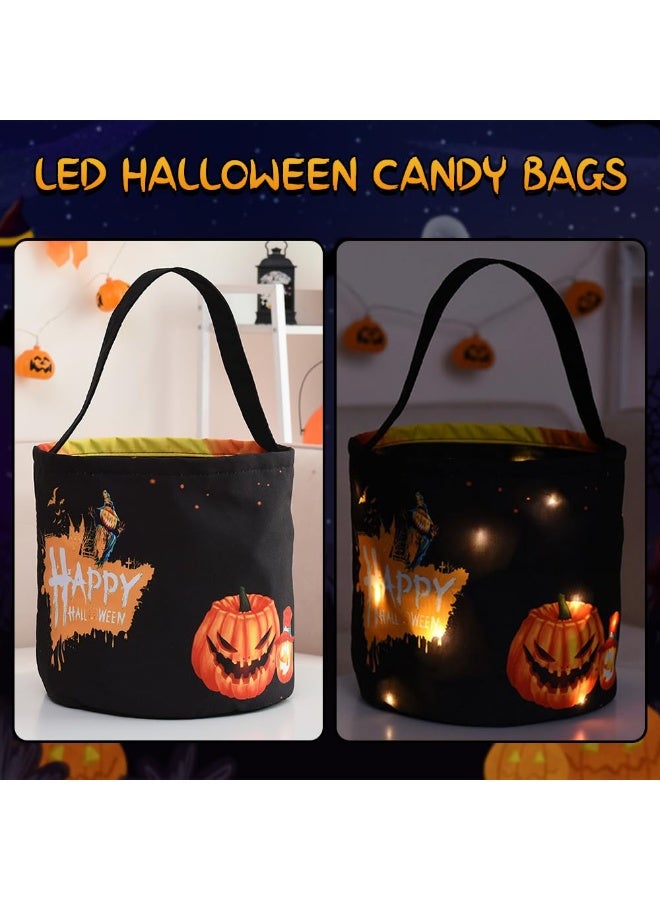 Halloween Trick or Treat Bags with LED Lights - Glow in the Dark Pumpkin Buckets for Kids, Reusable Baskets for Halloween Party Favors & Birthday Goody Candy Bags 38 * 24cm (Black) - Image 4