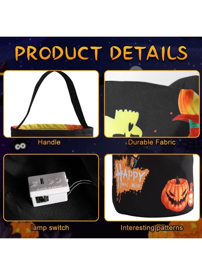 Halloween Trick or Treat Bags with LED Lights - Glow in the Dark Pumpkin Buckets for Kids, Reusable Baskets for Halloween Party Favors & Birthday Goody Candy Bags 38 * 24cm (Black) - Image 3