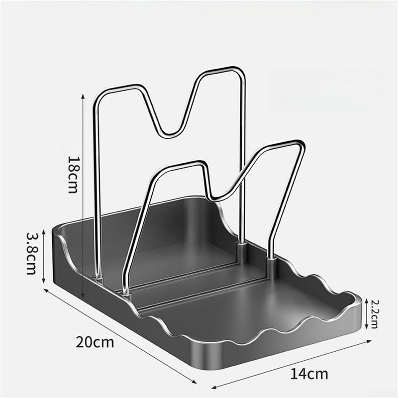 Pot Lid Holder With Spoon Rest And Rag Holder 2 In 1 Kitchen Countertop Organizer PP Stainless Steel Storage Rack Grey Size A - Image 3