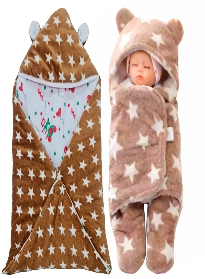 First Kick مجموعة بطانيات الأطفال حديثي الولادة من فيرست كيك، تتضمن بطانية قطنية قابلة للارتداء وغطاء على شكل نجمة، متينة للأطفال الرضع من الجنسين، عبوة من قطعتين، لون بني - Image 1