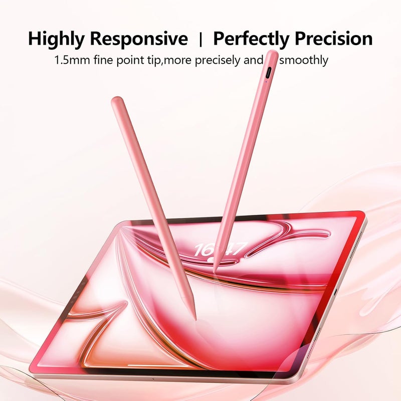 JAMJAKE Stylus Pen for iPad 6th-11th Generation-2X Fast Charge Active Pencil Compatible with 2018-2025 Apple iPad Pro 11"/12.9"/M4, iPad Air 3/4/5/M2/M3,iPad mini 5/6 Gen-Pink - Image 2