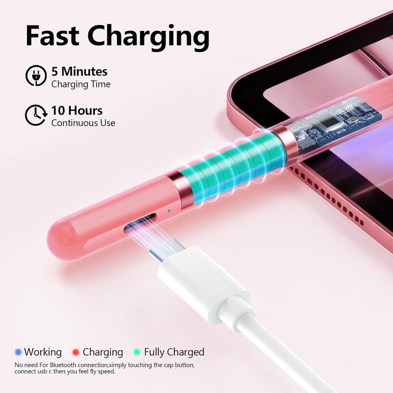JAMJAKE Stylus Pen for iPad 6th-11th Generation-2X Fast Charge Active Pencil Compatible with 2018-2025 Apple iPad Pro 11"/12.9"/M4, iPad Air 3/4/5/M2/M3,iPad mini 5/6 Gen-Pink - Image 3