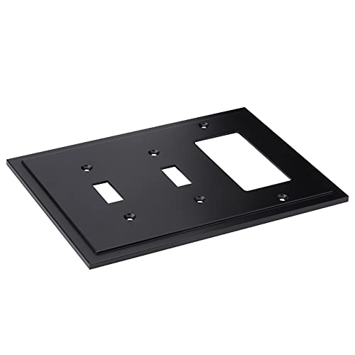 Henne Bery Modern Edge Decorative Wall Plate Switch Plate Outlet Cover, Durable Solid Zinc Alloy (Double Toggle/Single Decorator, Matte Black) - Image 2
