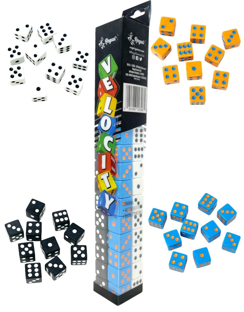 Regal Games Velocity Dice Game Set with Case - Square Dice Colored Set for Family Game Night - 2 to 4 Player (40 Dices) - Image 1