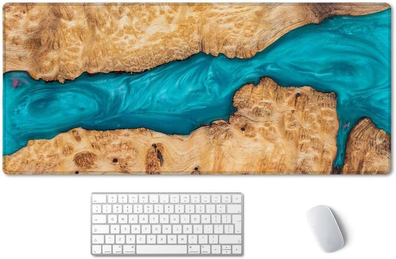 SSOIU Large Mouse Pad, Full Desk XXL Extended Gaming Mouse Pad 35.5" X 15.7", Waterproof Desk Mat with Stitched Edge, Non-Slip Laptop Computer Keyboard Mousepad for Office & Home, Petrified Wood - Image 1