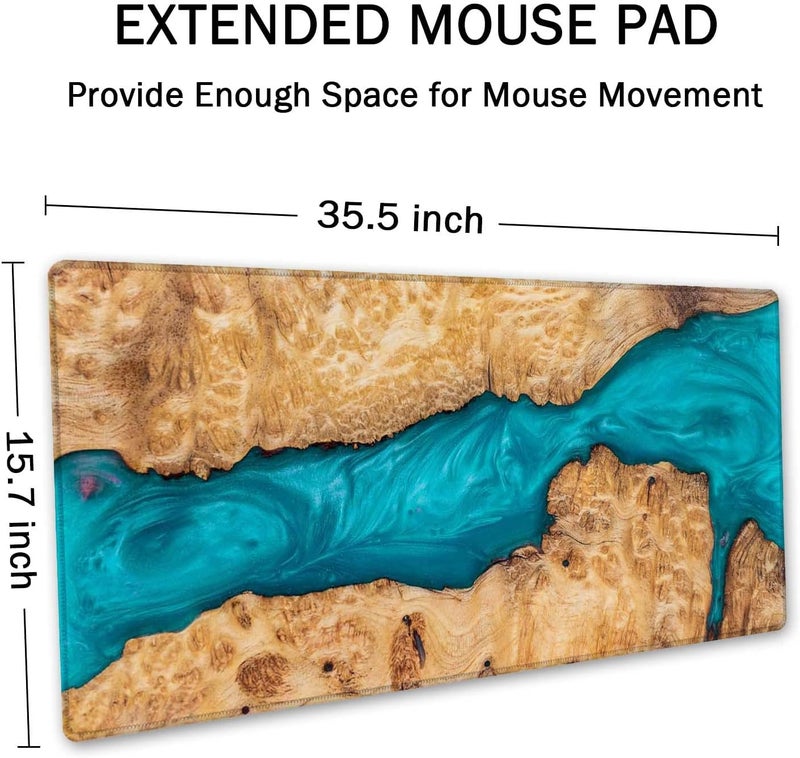 SSOIU Large Mouse Pad, Full Desk XXL Extended Gaming Mouse Pad 35.5" X 15.7", Waterproof Desk Mat with Stitched Edge, Non-Slip Laptop Computer Keyboard Mousepad for Office & Home, Petrified Wood - Image 2