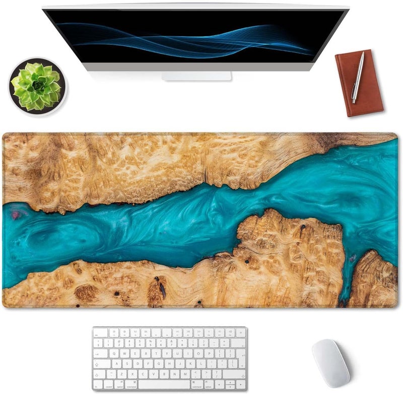 SSOIU Large Mouse Pad, Full Desk XXL Extended Gaming Mouse Pad 35.5" X 15.7", Waterproof Desk Mat with Stitched Edge, Non-Slip Laptop Computer Keyboard Mousepad for Office & Home, Petrified Wood - Image 3
