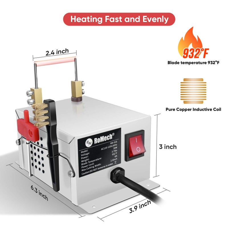 ROMECH قاطع الحبال الكهربائي ROMECH 30W، شفرة حرارية ساخنة، مجموعة أدوات قطع مثبتة على الطاولة للأقمشة الضيقة، الحبال، الأشرطة (30W، RM-016) - Image 4