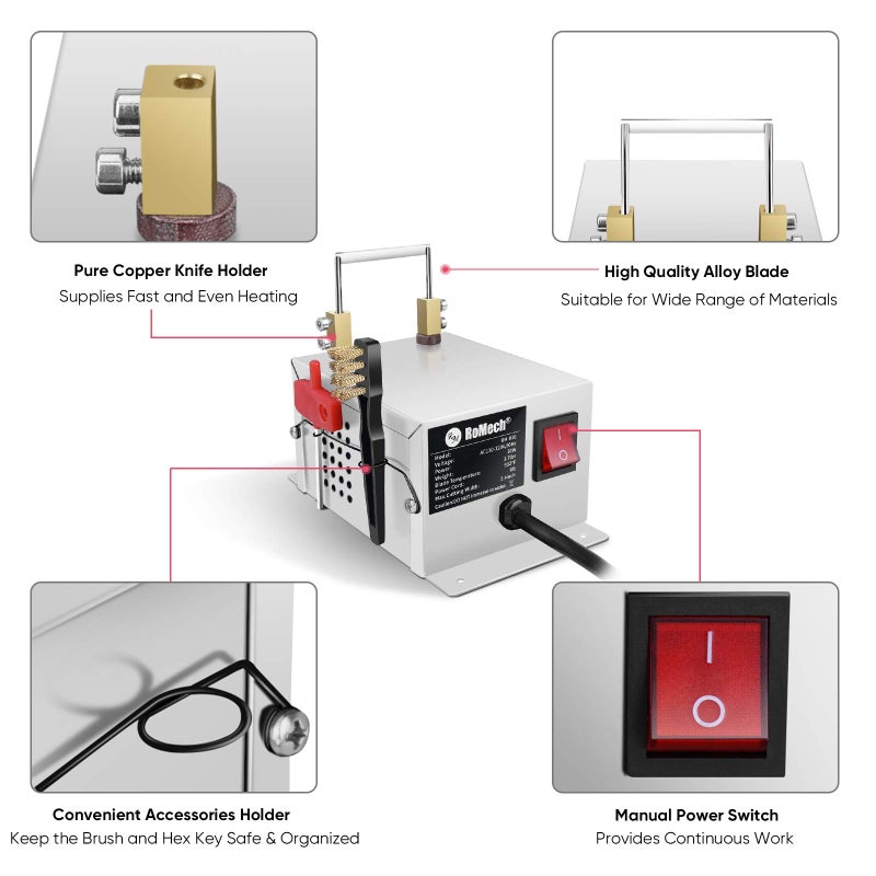 ROMECH قاطع الحبال الكهربائي ROMECH 30W، شفرة حرارية ساخنة، مجموعة أدوات قطع مثبتة على الطاولة للأقمشة الضيقة، الحبال، الأشرطة (30W، RM-016) - Image 3