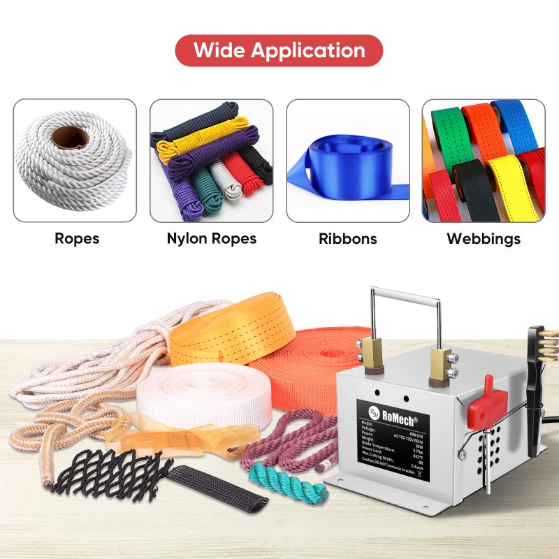 ROMECH قاطع الحبال الكهربائي ROMECH 30W، شفرة حرارية ساخنة، مجموعة أدوات قطع مثبتة على الطاولة للأقمشة الضيقة، الحبال، الأشرطة (30W، RM-016) - Image 2