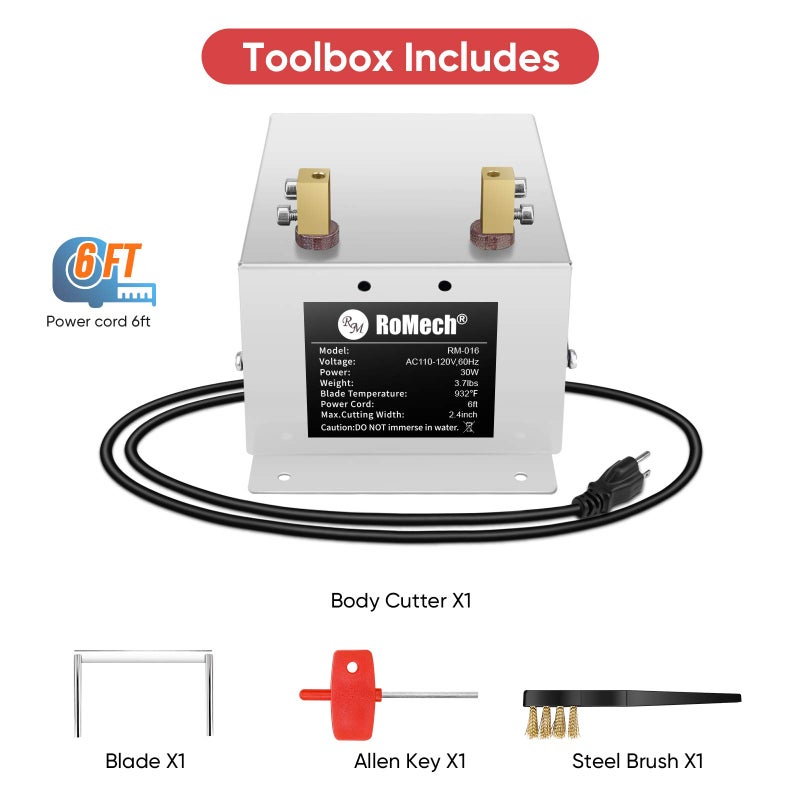 ROMECH قاطع الحبال الكهربائي ROMECH 30W، شفرة حرارية ساخنة، مجموعة أدوات قطع مثبتة على الطاولة للأقمشة الضيقة، الحبال، الأشرطة (30W، RM-016) - Image 5