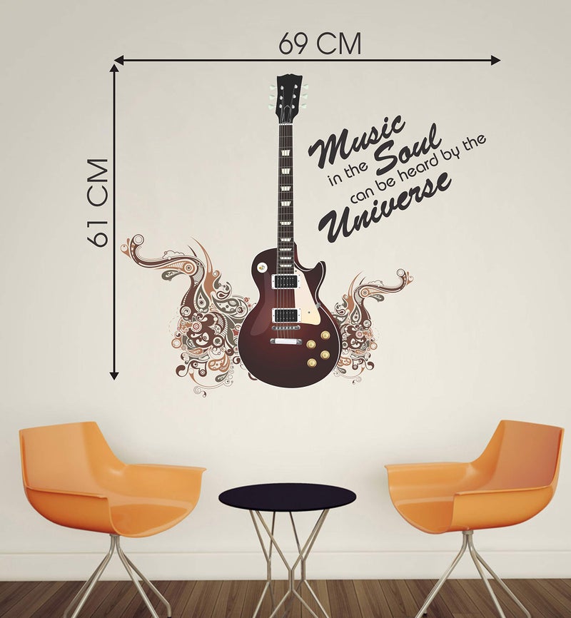 DivineDesigns Vinyl Brown Guitar with Quotes Music Soul Universe Wall Sticker for Music Lovers Living Room, Bedroom, Office (22X22 Inch) Pack of 1 - Image 3