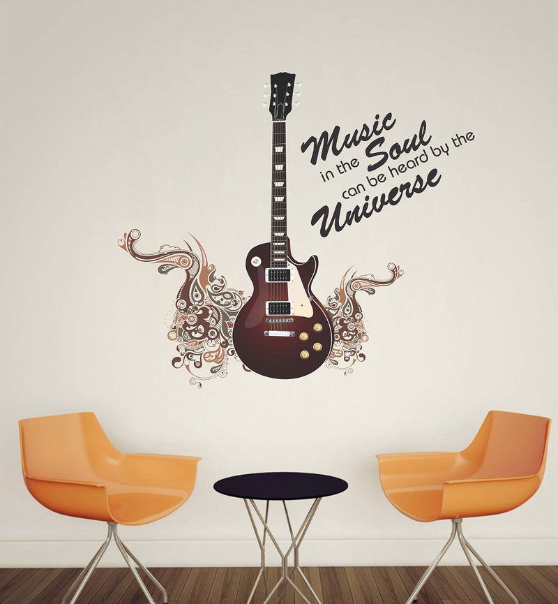 DivineDesigns Vinyl Brown Guitar with Quotes Music Soul Universe Wall Sticker for Music Lovers Living Room, Bedroom, Office (22X22 Inch) Pack of 1 - Image 5
