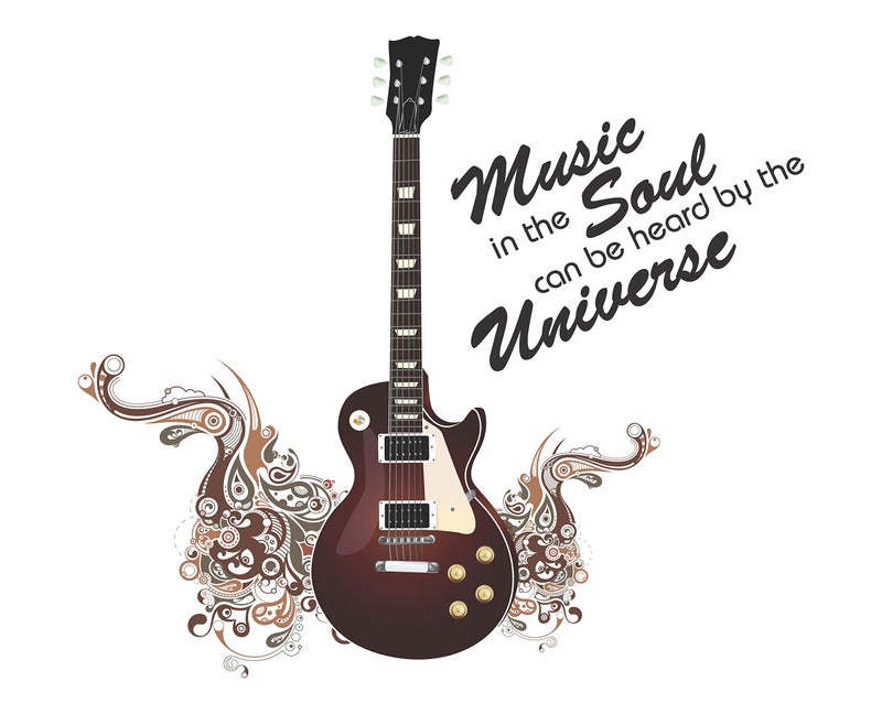 DivineDesigns Vinyl Brown Guitar with Quotes Music Soul Universe Wall Sticker for Music Lovers Living Room, Bedroom, Office (22X22 Inch) Pack of 1 - Image 2