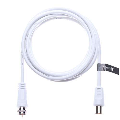 Keple Coaxial Aerial F Connector Male Plug to RF M-Male Cable for Satellite Sat Freesat Xfinity, AT&T, WOW!, T TV HDTV DVB DVD Radio / Coax Ariel Freeview Lead Television Antenna Cord Broadband – 3 ft White - Image 2