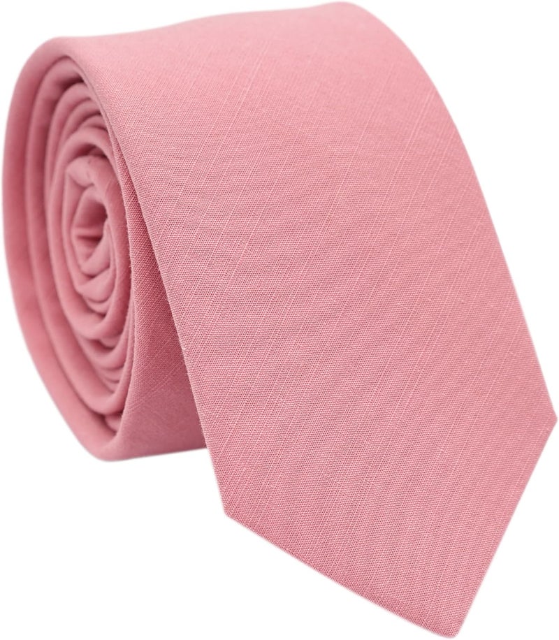 BELLUNO Men's Skinny Ties, Cotton Linen Blend 2.5 inch Solid Neckties - Image 1