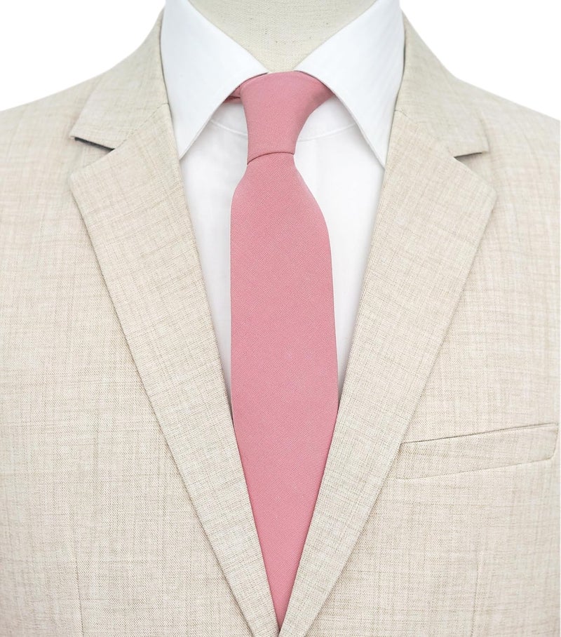 BELLUNO Men's Skinny Ties, Cotton Linen Blend 2.5 inch Solid Neckties - Image 2