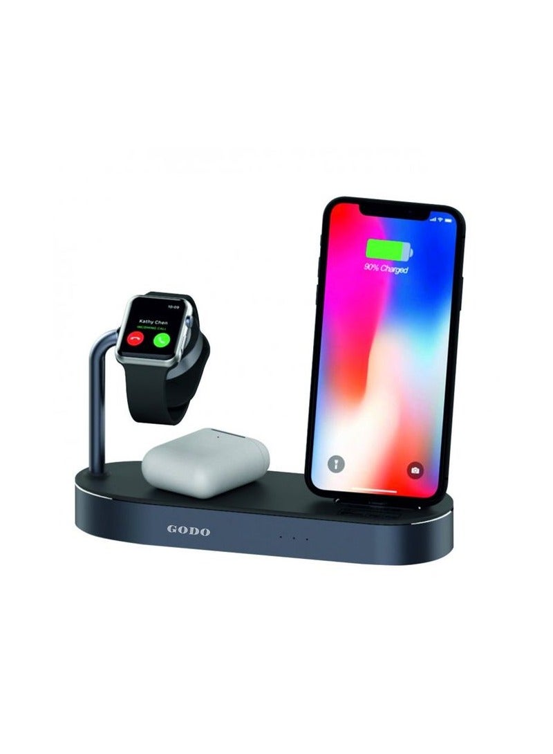 GODO 3-in-1 Wireless Charging Station, 60W Power Delivery Fast Charging Dock with 10W Qi Wireless Charger, Apple Watch Magnetic Charger & USB Output, Charging Stand for iPhone, Apple Watch, EarPods - C94 - Image 1