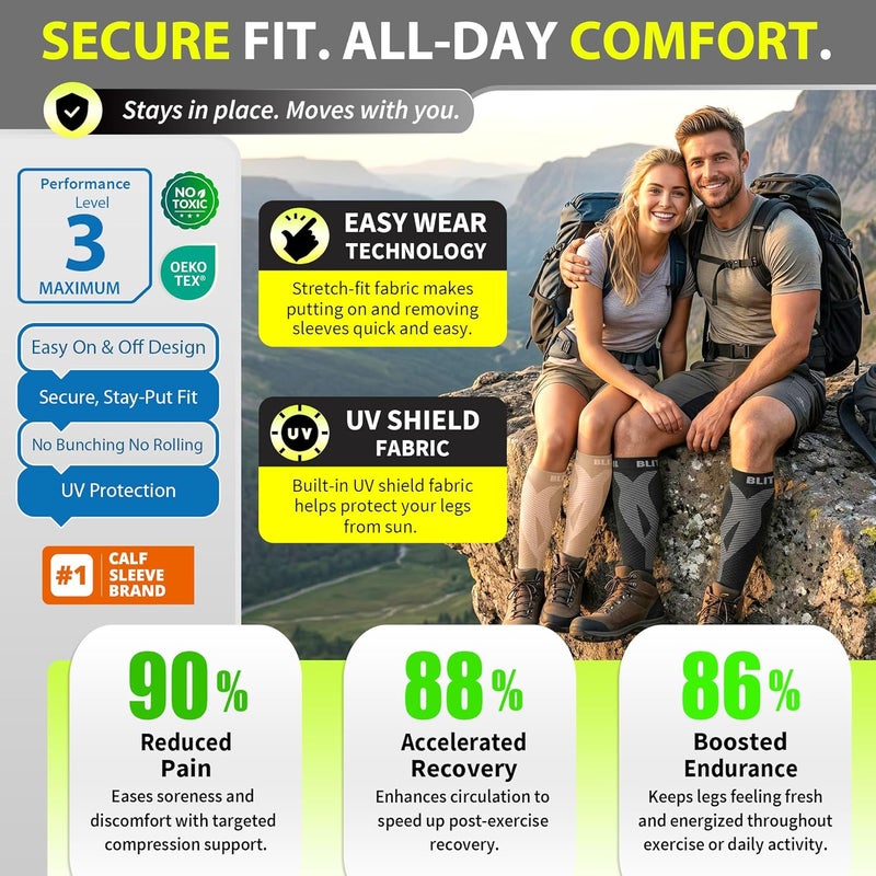 BLITZU Calf Sleeves (1 Pair) Power+ Compression Men and Women Performance Leg Guards. True Graduated Compression. Improves Circulation, Aids Muscle Recovery - Image 5