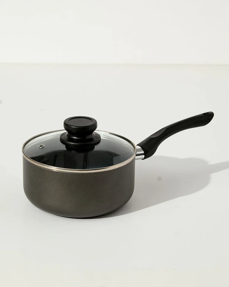 REDTAG Grey Aluminum Non Stick Saucepan With Glass Lid (18Cm)