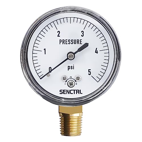SENCTRL 0-5 Psi Low Pressure Gauge, Capsule Gauge, 2-1/2" Dial Size, 1/4" NPT Lower Mount, Zero Adjustment, for Air Water Gas Pressure Test - Image 1