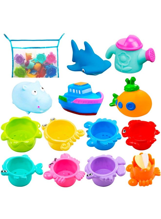 INNOCHEER Baby Bath Toys for Toddlers, Water Table Toys with Mold Free Stacking Cups, Quick Dry Organizer Net, 13 Pcs Bathtub Game, Beach and Pool Party - Image 1