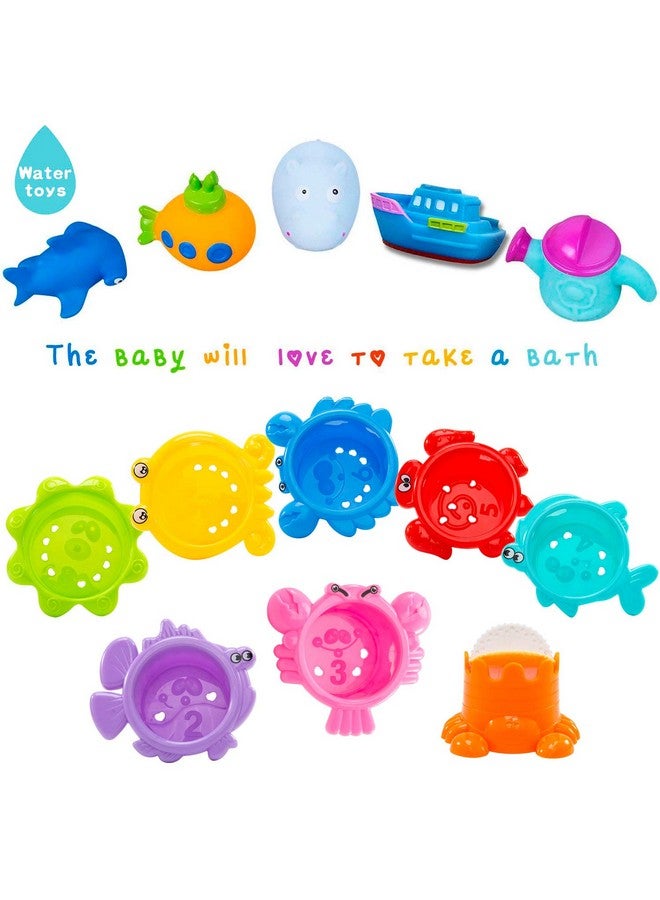 INNOCHEER Baby Bath Toys for Toddlers, Water Table Toys with Mold Free Stacking Cups, Quick Dry Organizer Net, 13 Pcs Bathtub Game, Beach and Pool Party - Image 2