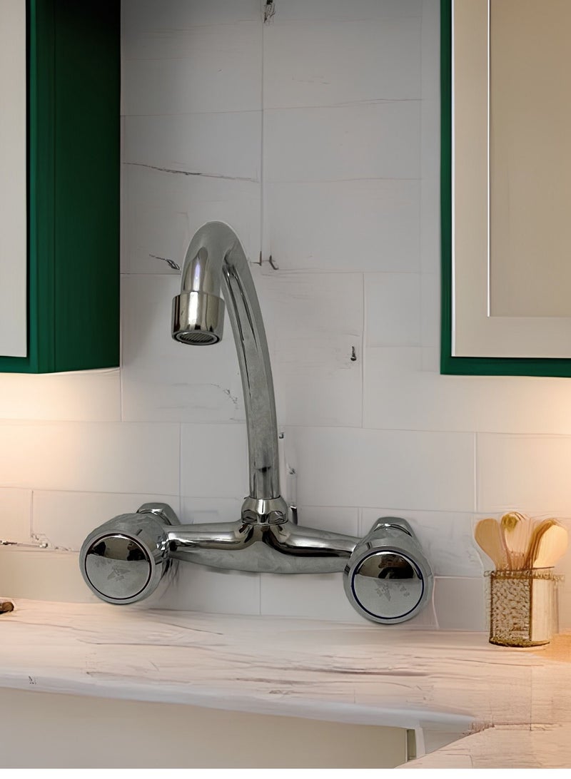 صنبور مياه بمقبض مزدوج للتثبيت في الحائط فضي - Image 3