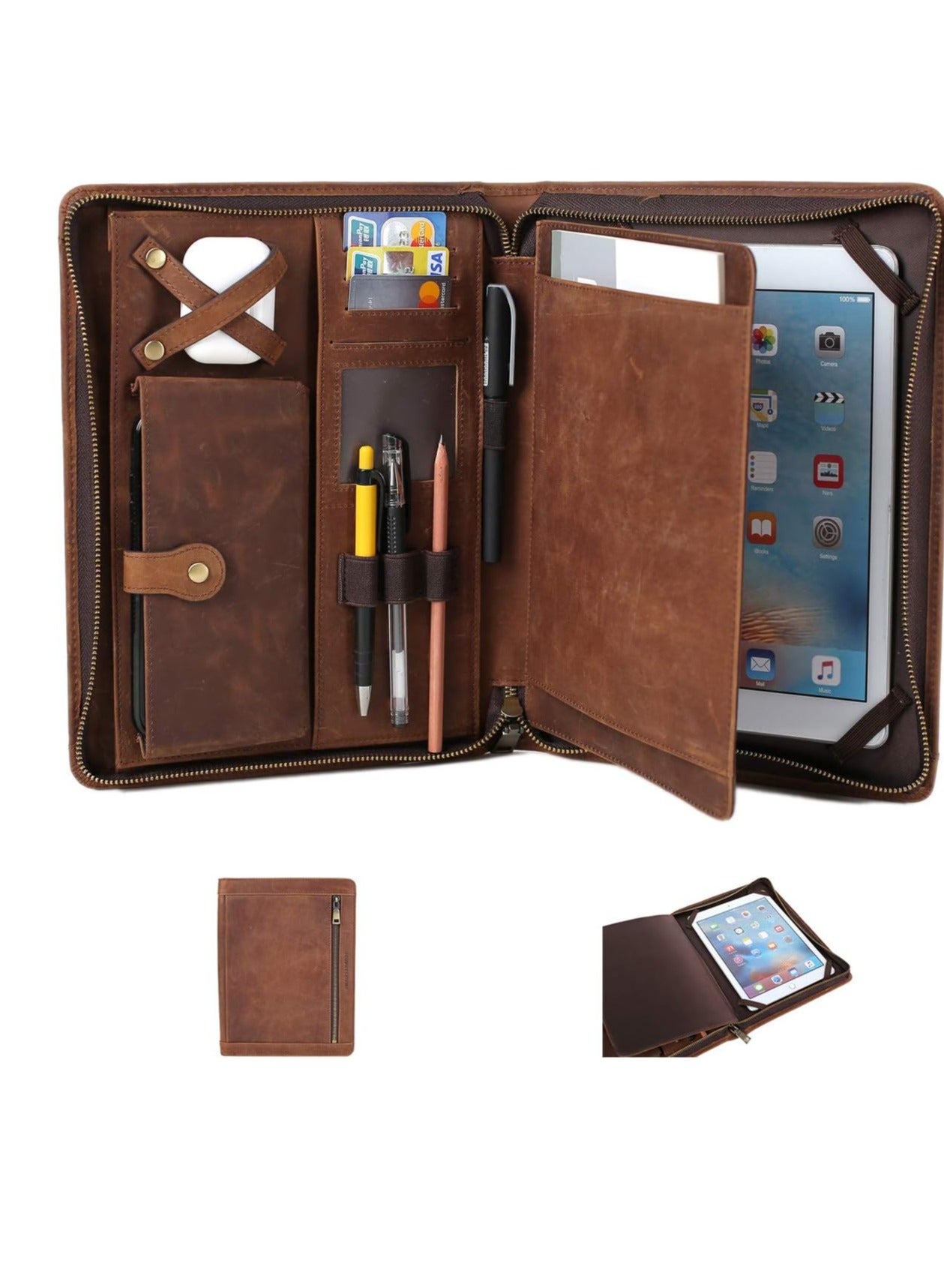 SYOSI Leather Portfolio for iPad Pro 10.5 Vintage Leather Padfolio Case A4 Size Portfolio Case Leather Binder Business Resume Legal Pad Notebook Leather Folio Leather Folder