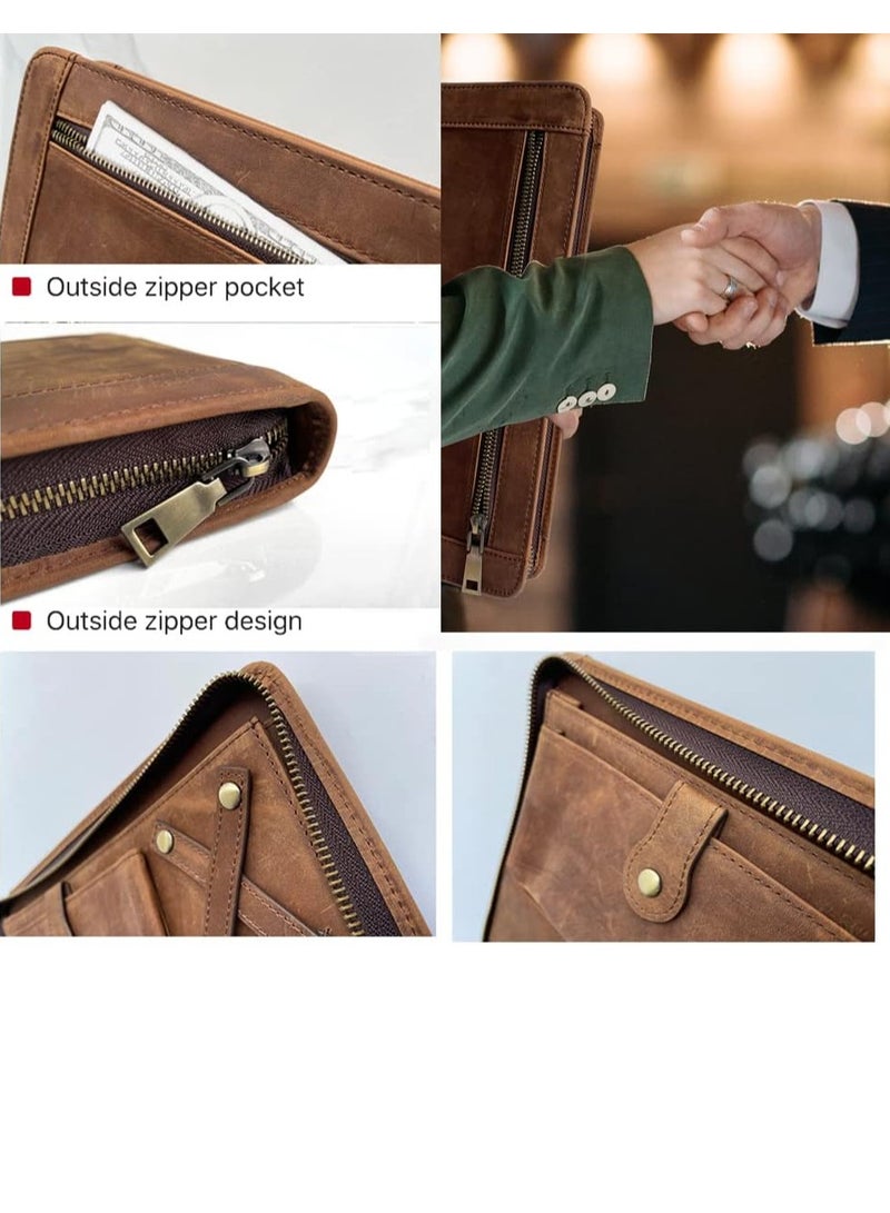 SYOSI Leather Portfolio for iPad Pro 10.5 Vintage Leather Padfolio Case A4 Size Portfolio Case Leather Binder Business Resume Legal Pad Notebook Leather Folio Leather Folder - Image 3