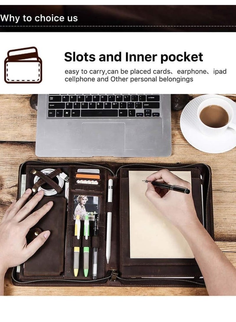 SYOSI Leather Portfolio for iPad Pro 10.5 Vintage Leather Padfolio Case A4 Size Portfolio Case Leather Binder Business Resume Legal Pad Notebook Leather Folio Leather Folder - Image 5