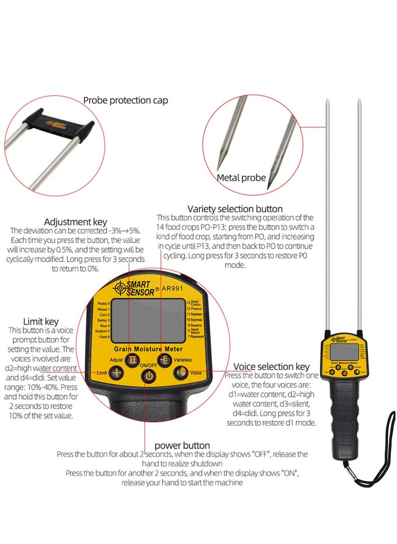 Generic AR991 Grain Moisture Meter Hygrometer Digital Moisture Meter For Corn Wheat Rice Bean Wheat Flour Fodder Rapeseed Seed  - Image 4