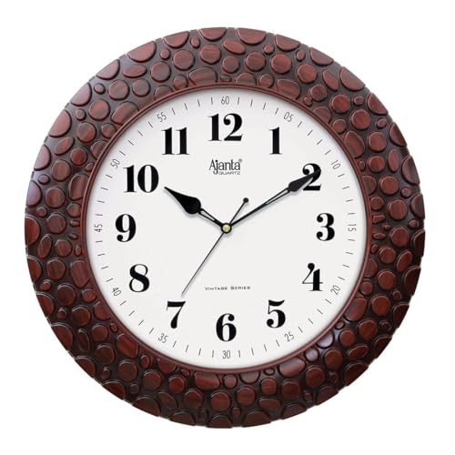 Ajanta Vintage Sweep Wall Clock 5017-Mahogany – 14 Inch Silent Quartz Analog Wall Clock with Big Display & Matt Wood Finish, Decorative Wall Clock for Living Room, Bedroom & Office - Image 1