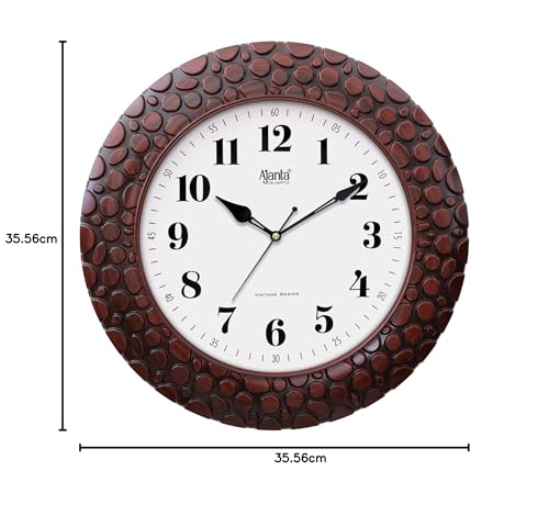 Ajanta Vintage Sweep Wall Clock 5017-Mahogany – 14 Inch Silent Quartz Analog Wall Clock with Big Display & Matt Wood Finish, Decorative Wall Clock for Living Room, Bedroom & Office - Image 3