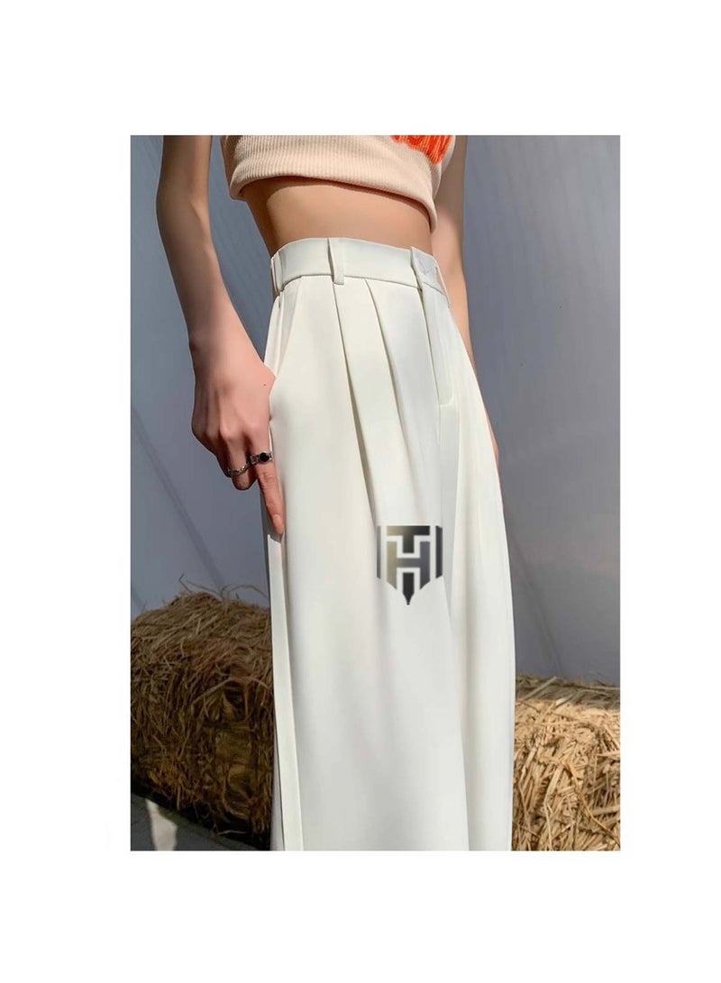 Huitich Women's Ice Silk Wide-Leg Pants High Waist, Loose Fit, White Size XL - Image 3