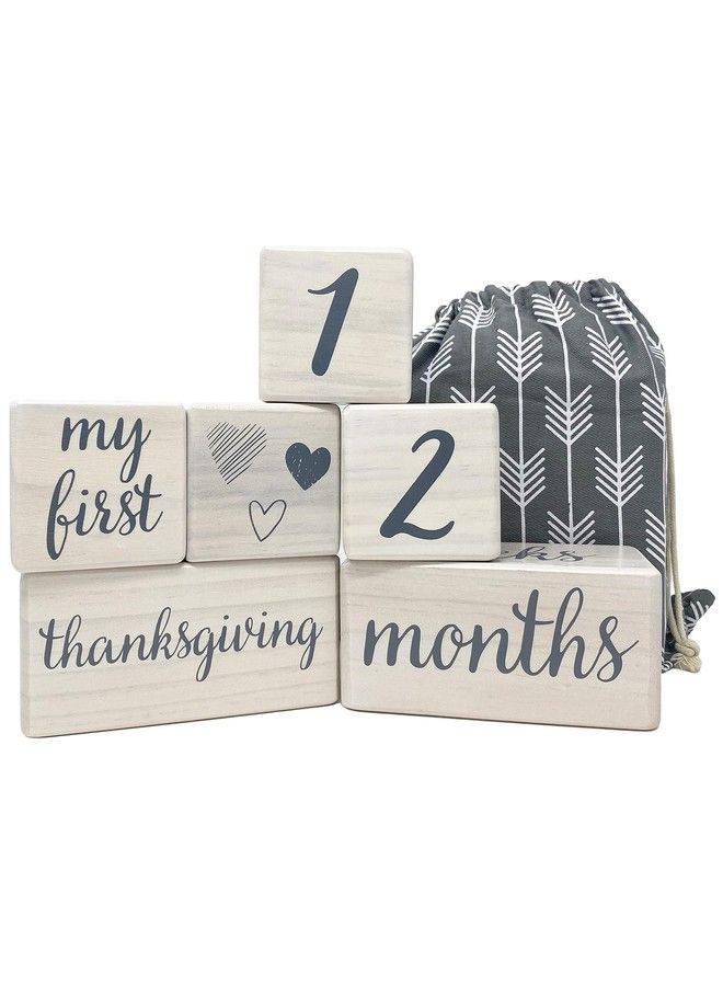 Pondering Pine Baby Milestone Blocks Natural White Stain Pine Wood With Weeks Months Years Grade And Holidays Newborn Weekly Monthly First Year Picture Props 6 Block Milestones Age Set With Bag - Image 2