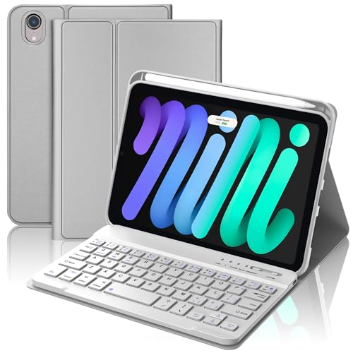 SENGBIRCH iPad mini 7th (A17 Pro, 2024) Keyboard Case for iPad mini 6th Gen2021-8.3in Wireless Keypad for A17 8.3'' Case with Pen Slot, Smart Cover for Apple Mini-7/6 Gen Detachable Keyboard, Grey - Image 1