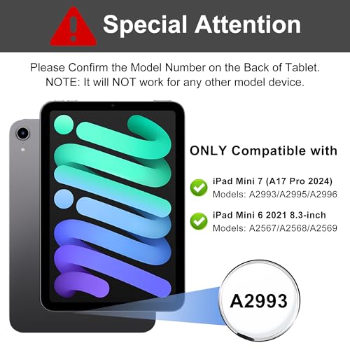 SENGBIRCH iPad mini 7th (A17 Pro, 2024) Keyboard Case for iPad mini 6th Gen2021-8.3in Wireless Keypad for A17 8.3'' Case with Pen Slot, Smart Cover for Apple Mini-7/6 Gen Detachable Keyboard, Grey - Image 2