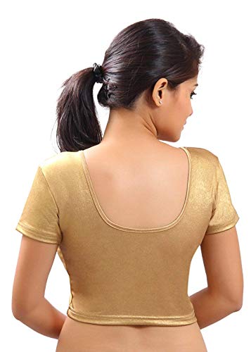 themilestocks TMS Women's Blouses Readymade Gold Stretchable Saree Crop Top Choli Free Size Sparkling (Gold, One Size (Can fit bust size 28"-38")) - Image 2