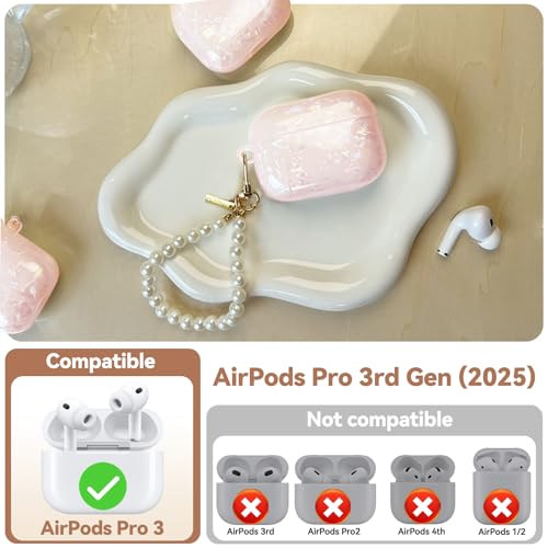 Wowwat for Airpods Pro 3 Case 2025,Cute Funny Glitter Shell Pattern Soft TPU Cover Compatible with Airpods Pro 3rd Generation Case with Luxury Pearl Keychain and Cleaning Kit for Women Girl-Pink - Image 4