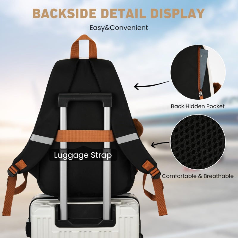 WINDARS School Backpack for Teen Girls, Cute College Backpacks for Women Students Aesthetic Bookbag Large 15.6 Inch Laptop Bag Middle School Travel Back Pack (Beige-Black-Brown) - Image 5
