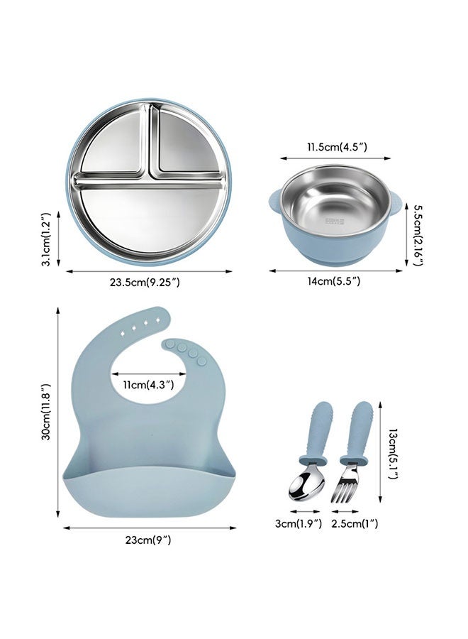 5 قطع من أطباق الأطفال المصنوعة من الفولاذ المقاوم للصدأ مع كؤوس شفط، أطباق الأطفال المقسمة مع غطاء سيليكون قابل للإزالة، مقاومة للانزلاق، غير قابلة للتكسير - Image 2