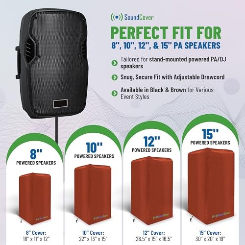 SoundCover 10-Inch PA/DJ Speaker Cover – Brown 420D Polyester with Silver UV50 Coating – Water-Resistant, Protective Bag for Stand-Mounted Powered Speakers – Lightweight, Open-Bottom Design (Single Cover) - Image 5